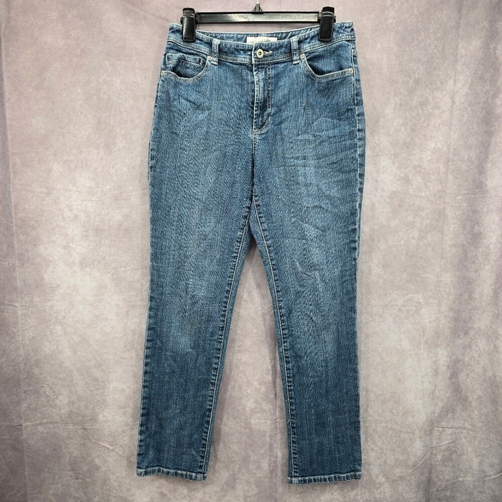 Chicos‎ Platinum Blue Jeans Straight Leg Cotton Denim Pants Size 1 Short